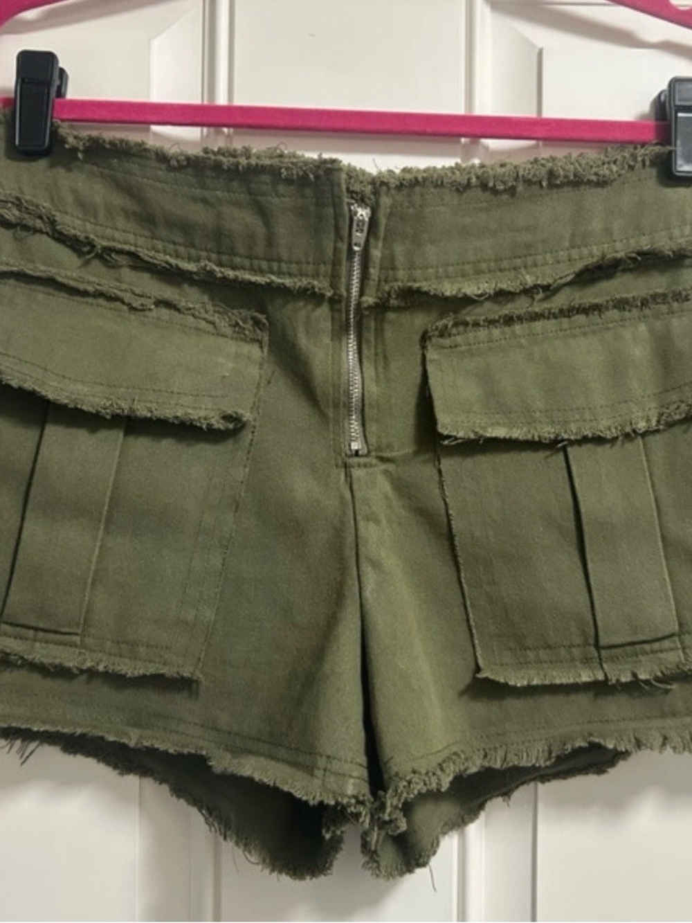 SHEIN Olive Green Frayed Cargo Shorts